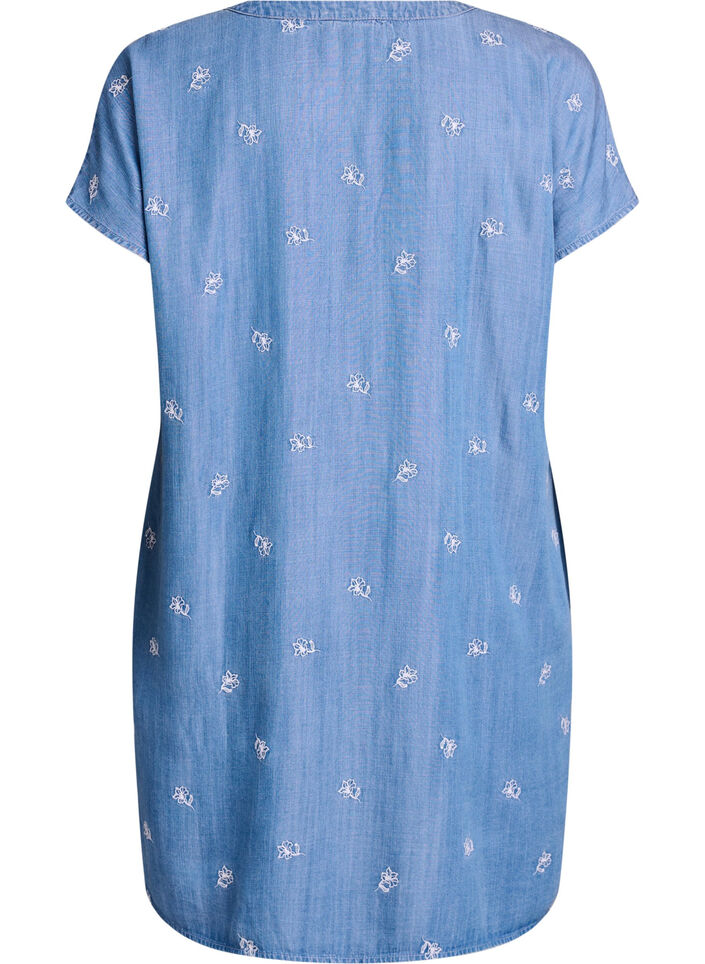 Lyocell dress with a denim look and embroidered flowers, Light Blue, Packshot image number 1