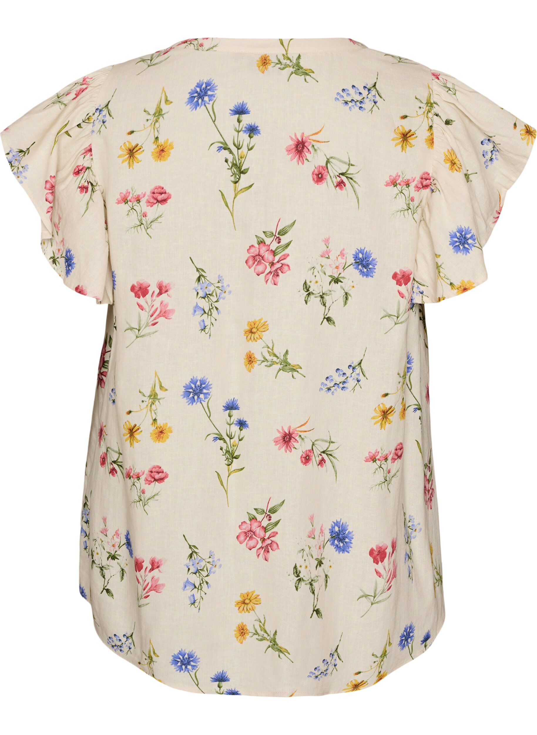 Zizzifashion Viscose and linen blouse with ruffle sleeves, Beige, Packshot image number 1
