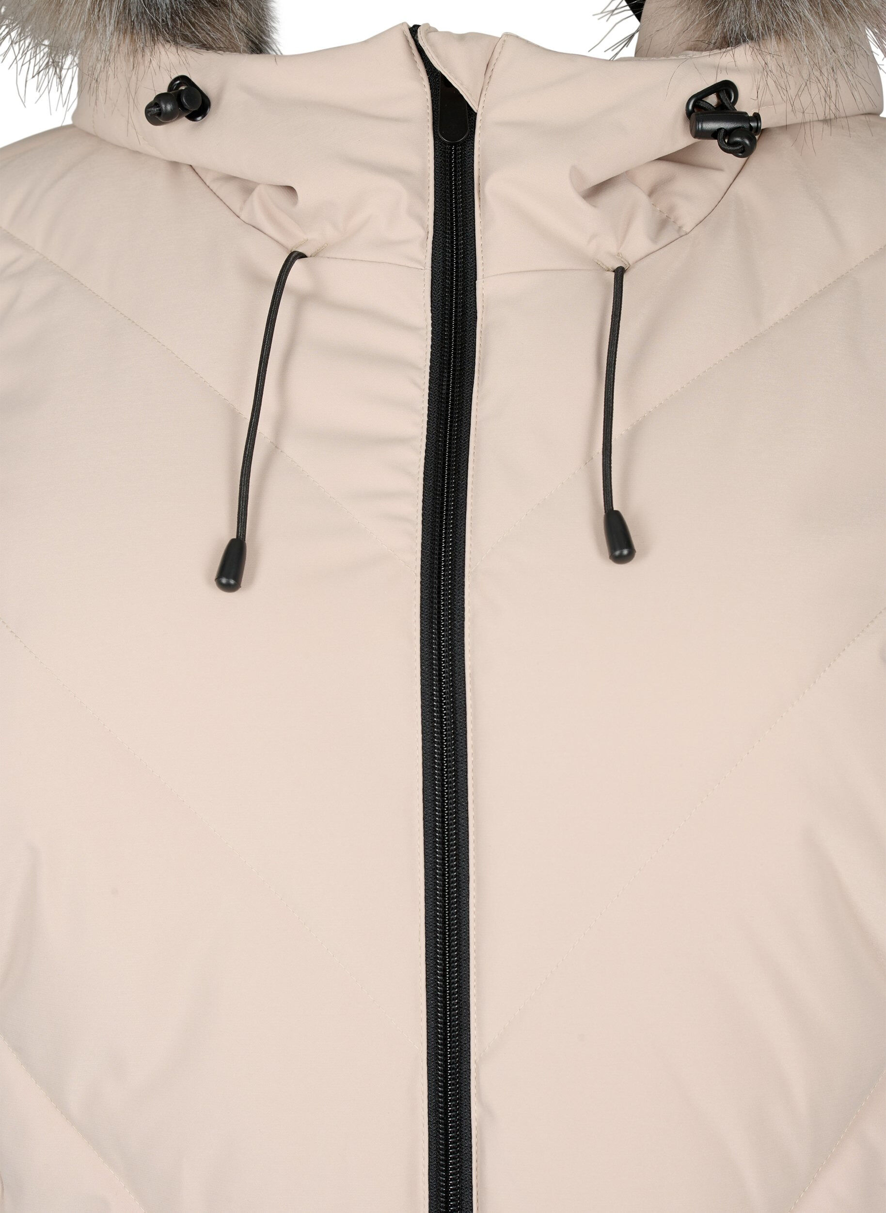 ZizzifashionLong winter coat with hook fastenings and a faux fur collar, Beige, Packshot image number 2