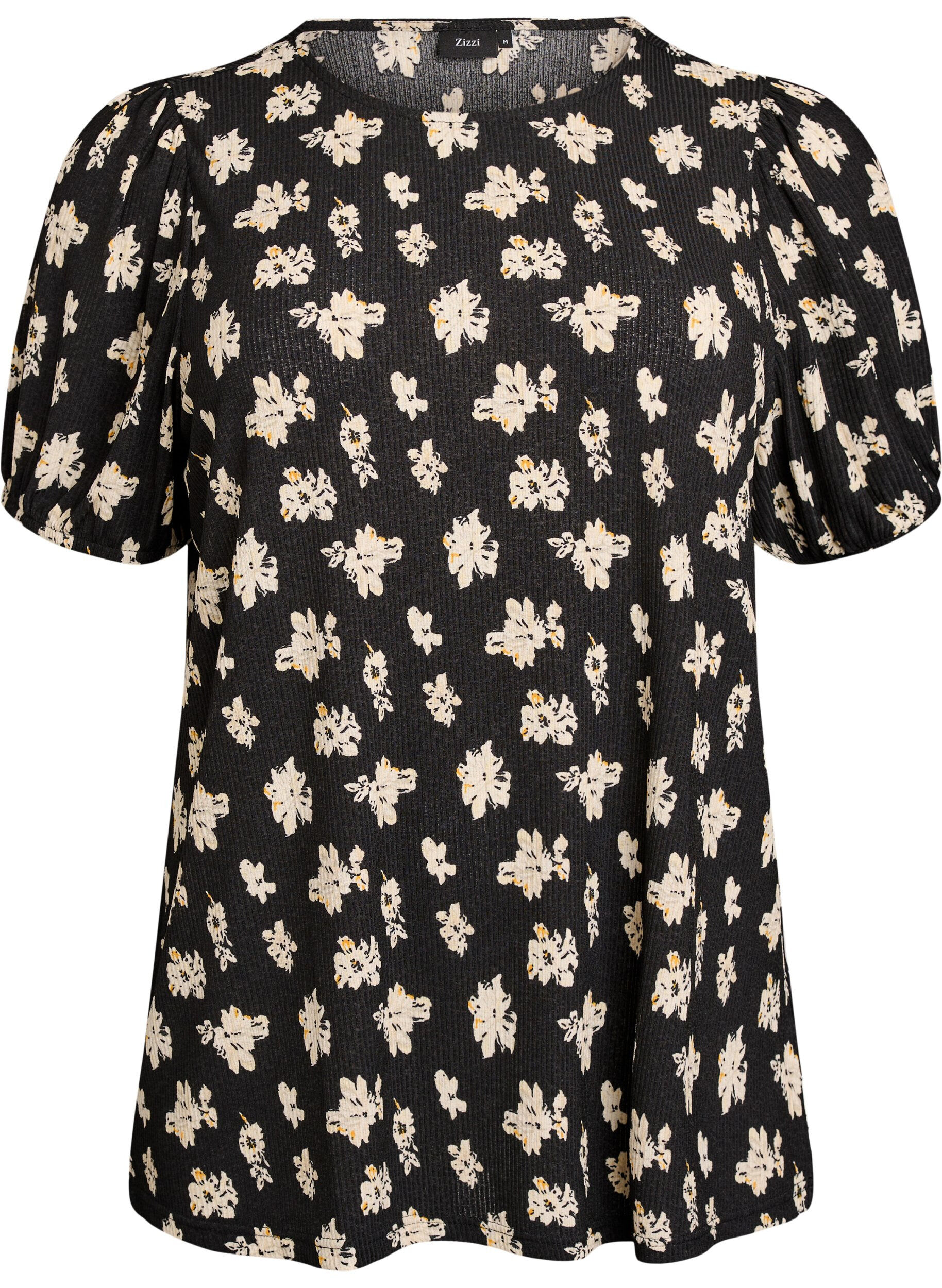 Zizzifashion Patterned blouse with short sleeves, Black, Packshot image number 0
