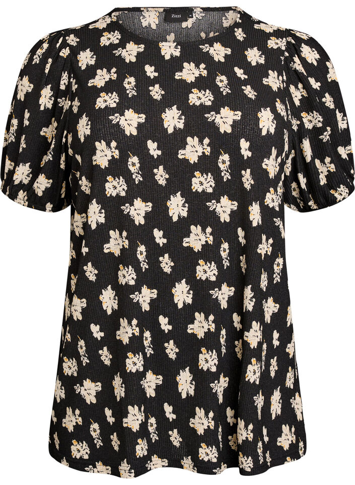Patterned blouse with short sleeves, Black, Packshot image number 0
