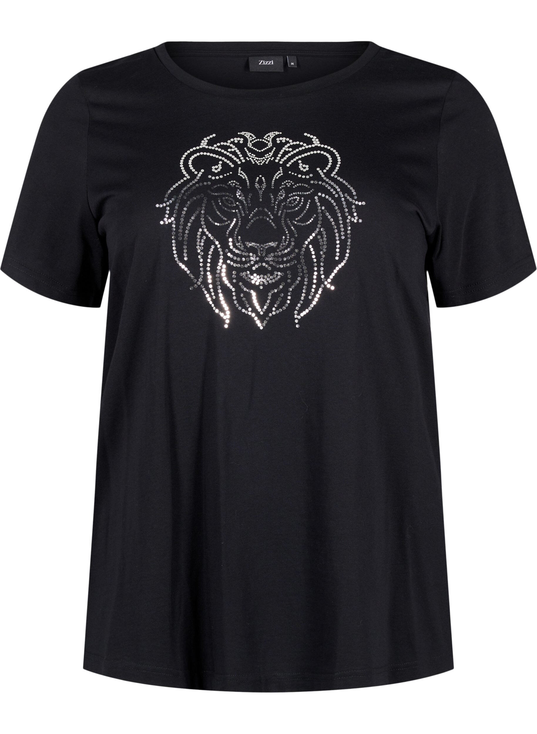 Zizzifashion Cotton T-shirt with print, Black w. Silverlion, Packshot image number 0