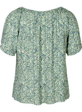 Short-sleeved viscose blouse with print, Light Green Leaf, Packshot image number 1