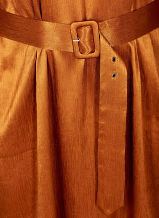 Shiny dress with a belt and puff sleeves, Buckthorn Brown, Packshot image number 3