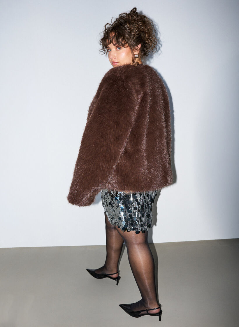 Short sequin skirt with an elasticated waistband, Dark Grey, Model image number 2