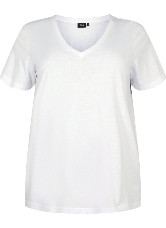 Short-sleeved t-shirt with v-neck, White, Packshot image number 0