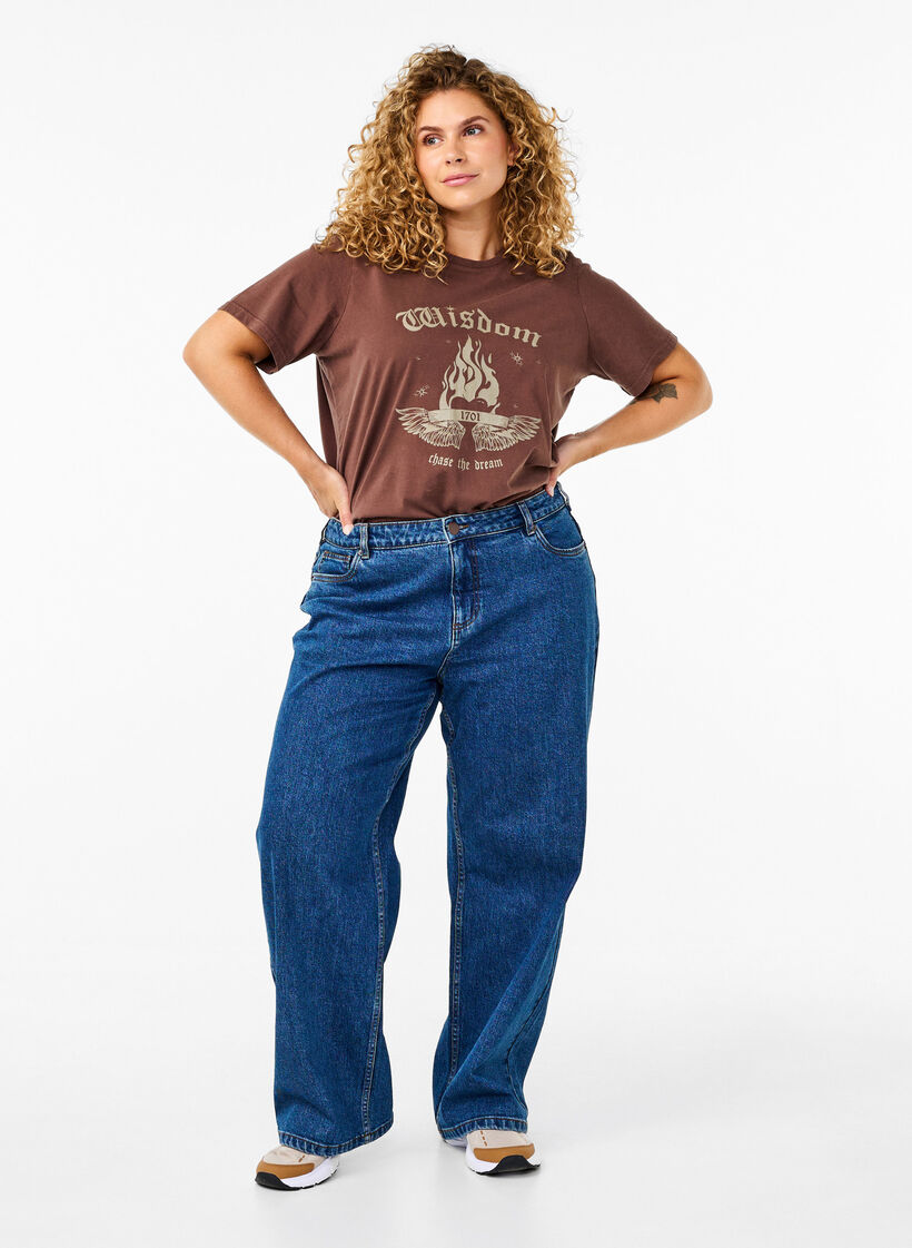 Organic cotton T-shirt with print, Brown, Model image number 1