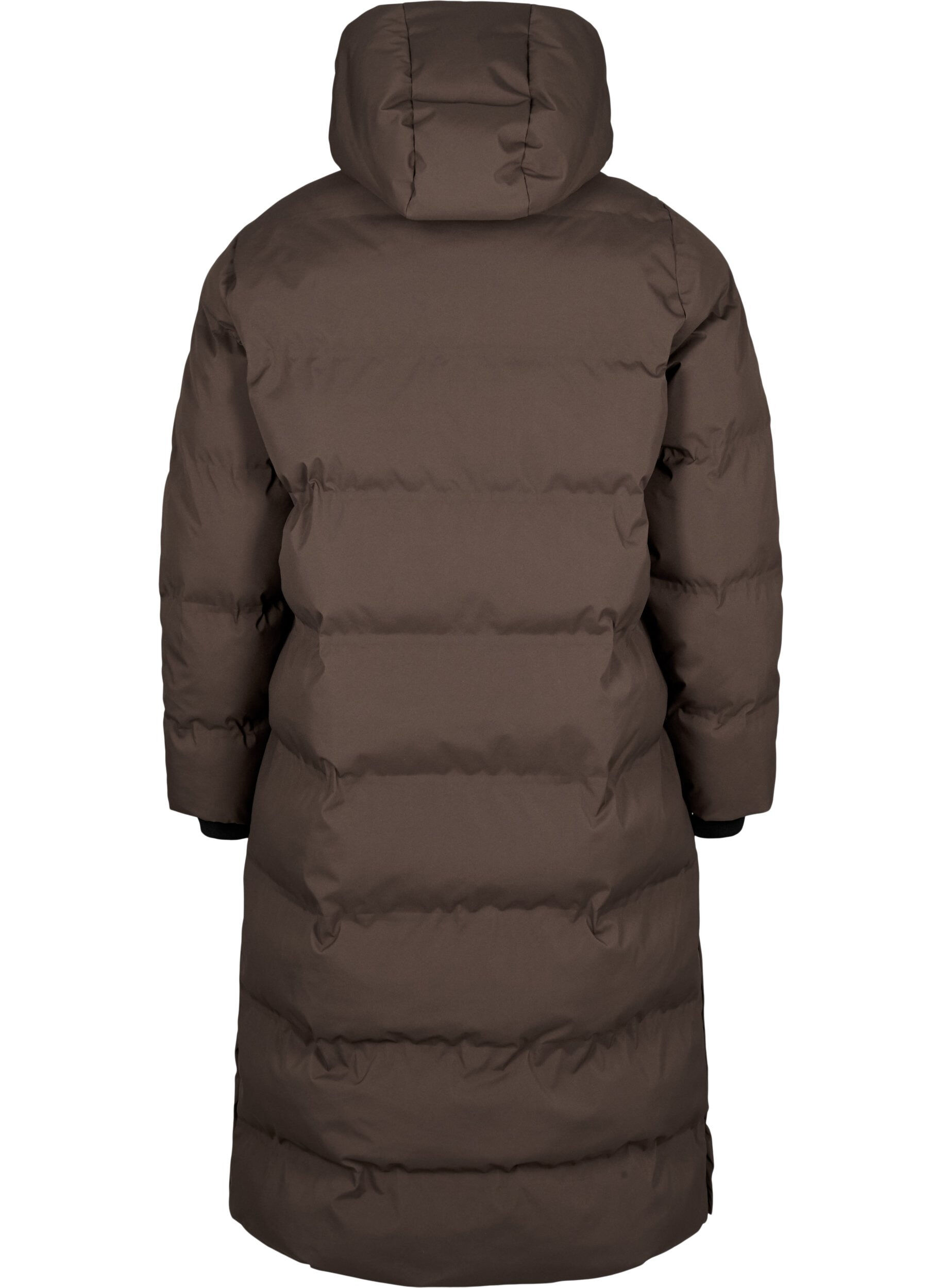 Zizzifashion Long puffer winter coat with hood, Brown, Packshot image number 1