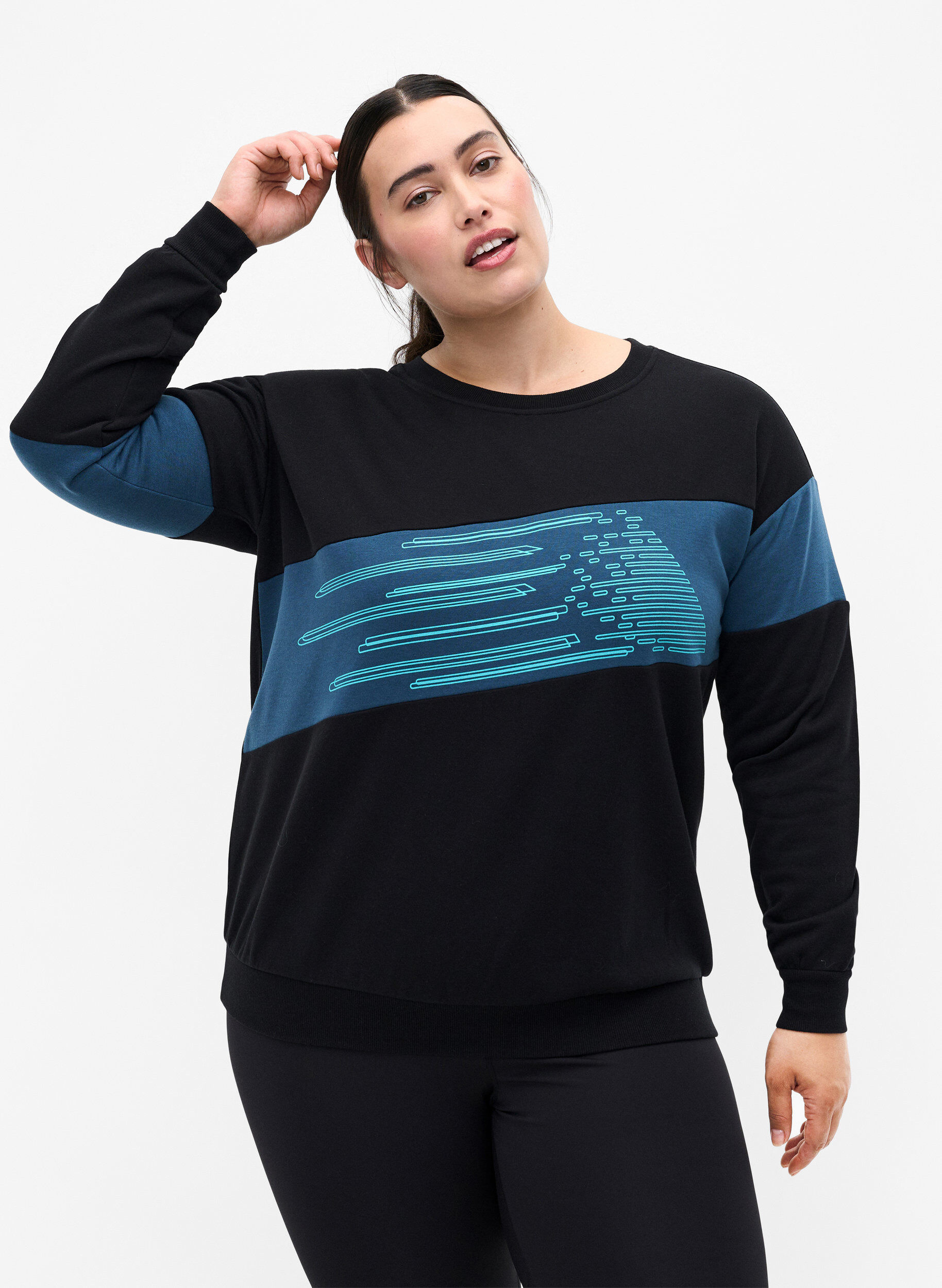 Zizzifashion Sweatshirt with sporty print, Black Comb, Model image number 0