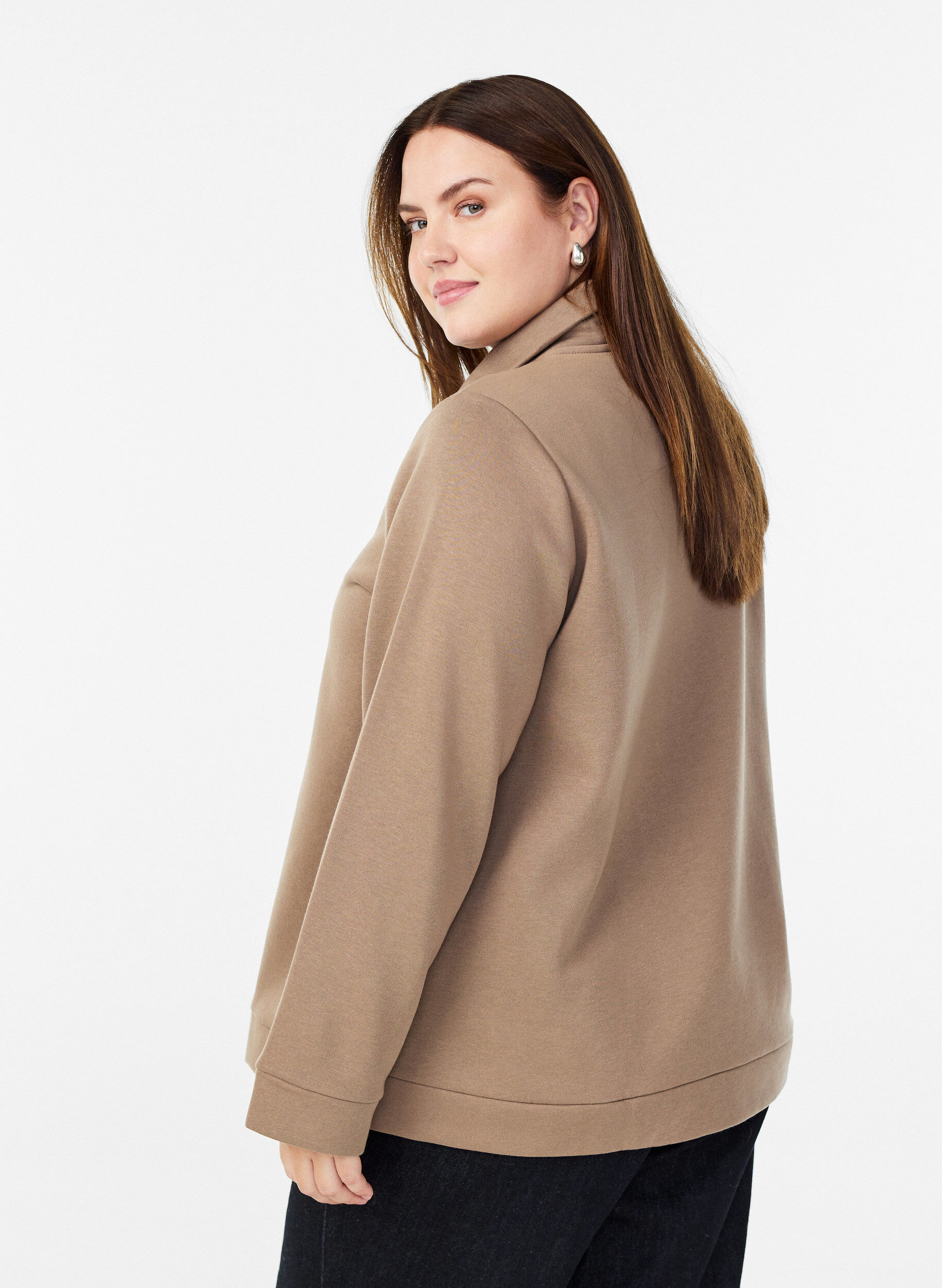 Zizzifashion Sweatshirt with high neck and zipper closure, Brown, Model image number 2