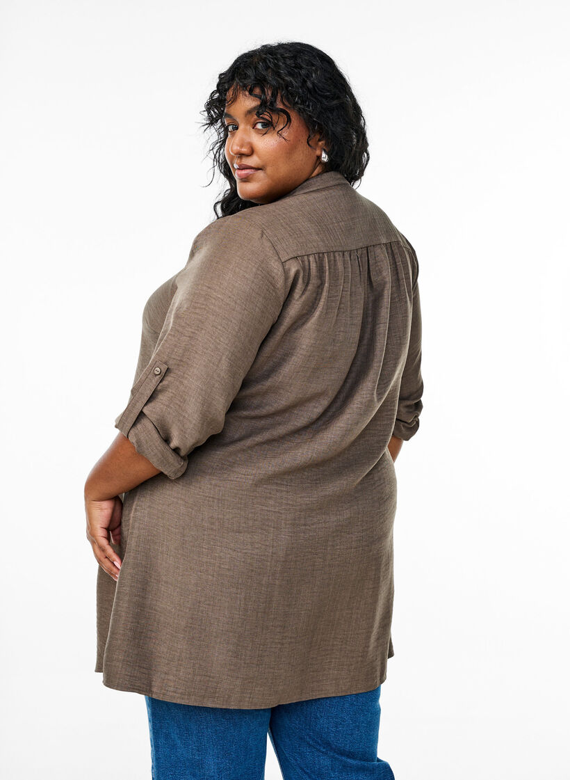 Tunic with V-neck, Brown, Model image number 2