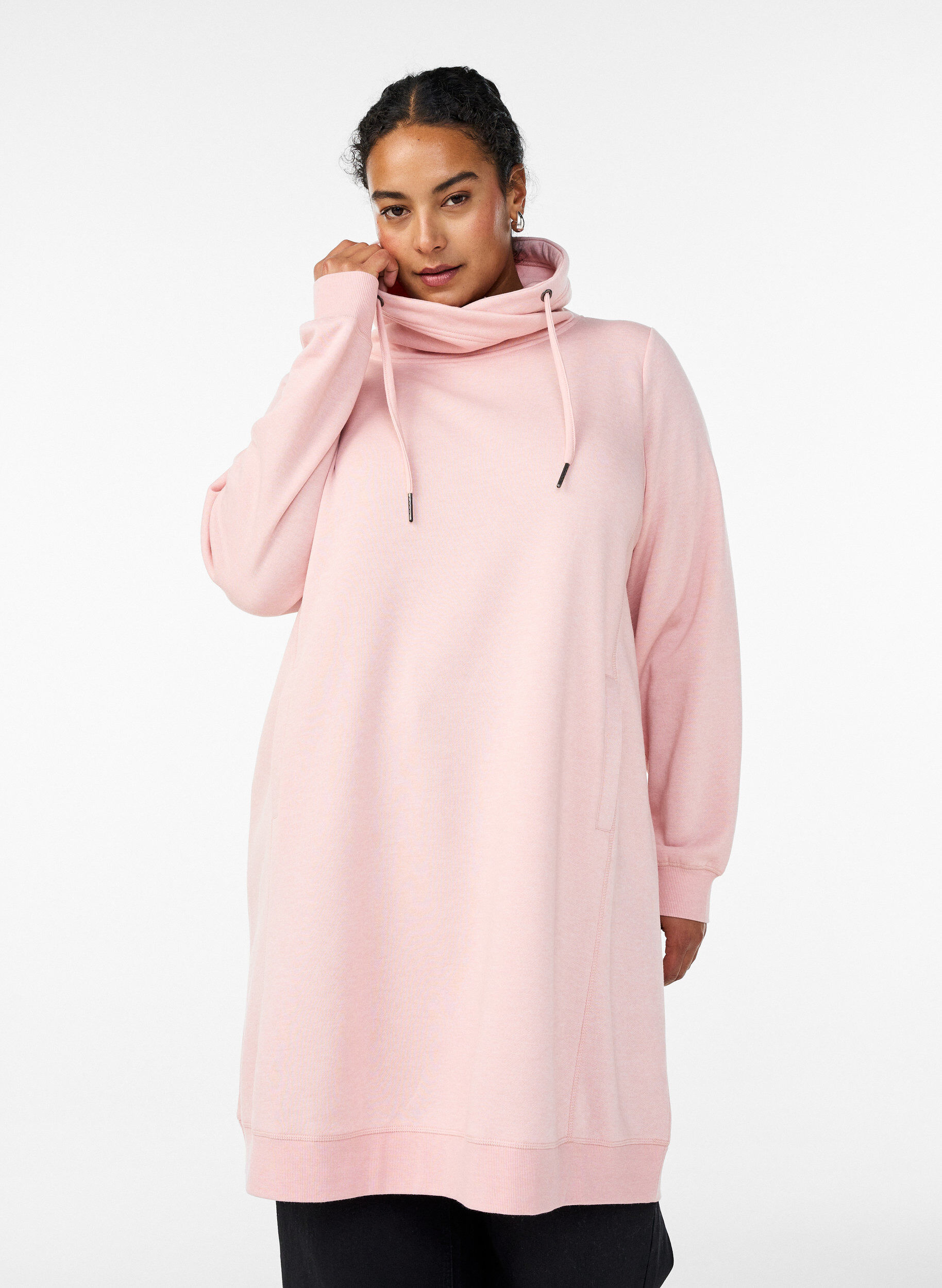 ZizzifashionShort sweatshirt dress with high collar and pockets, Red, Model image number 0