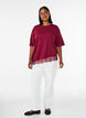 T-shirt with asymmetric lace hem, Red, Model image number 1