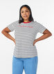 Striped cotton t-shirt with embroidered text, Vanilla, Model image number 0