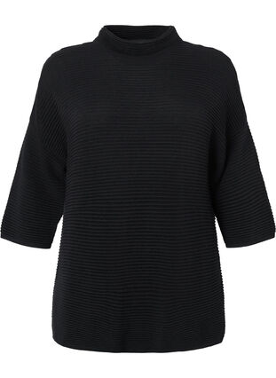 Structured knit blouse with high neck, Black, Packshot image number 0