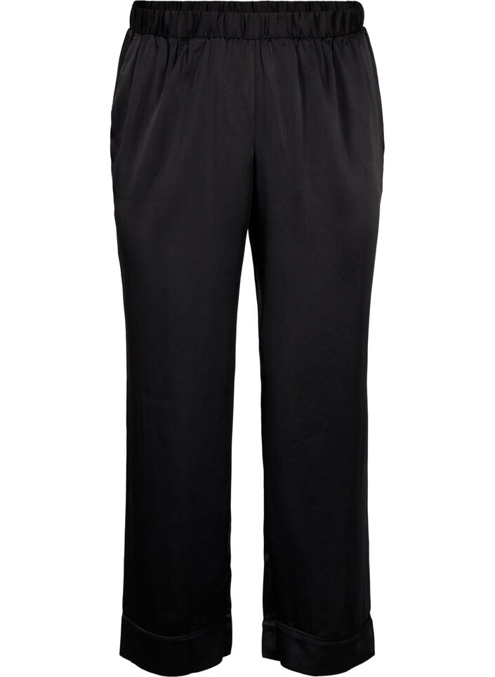 Satin pyjamas pants with elasticated waistband, Black, Packshot image number 0