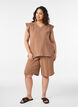 Loose cotton muslin shorts with a high waist, Brown, Model image number 1