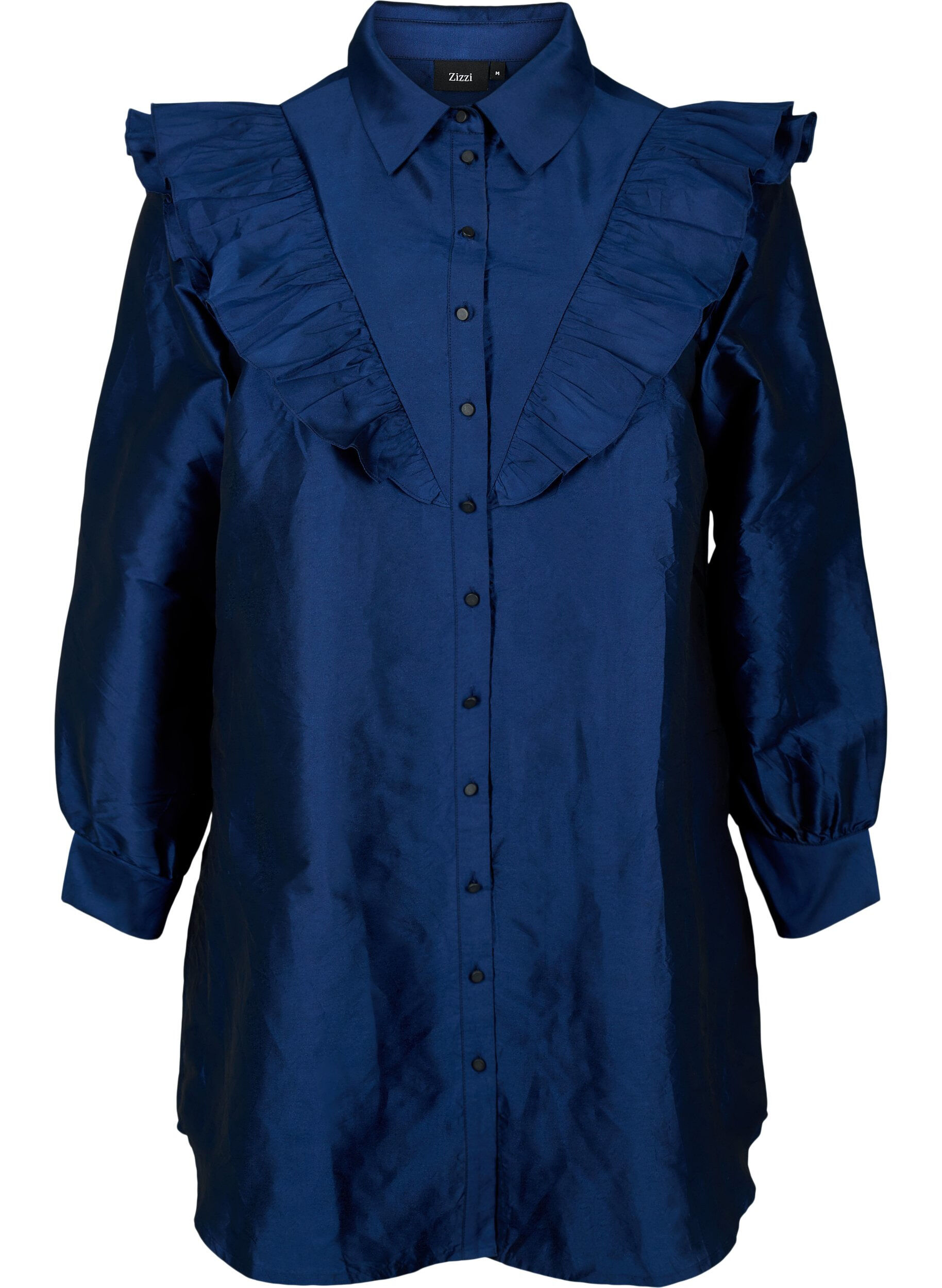 Zizzifashion Solid colored shirt with ruffle detail, Titan, Packshot image number 0