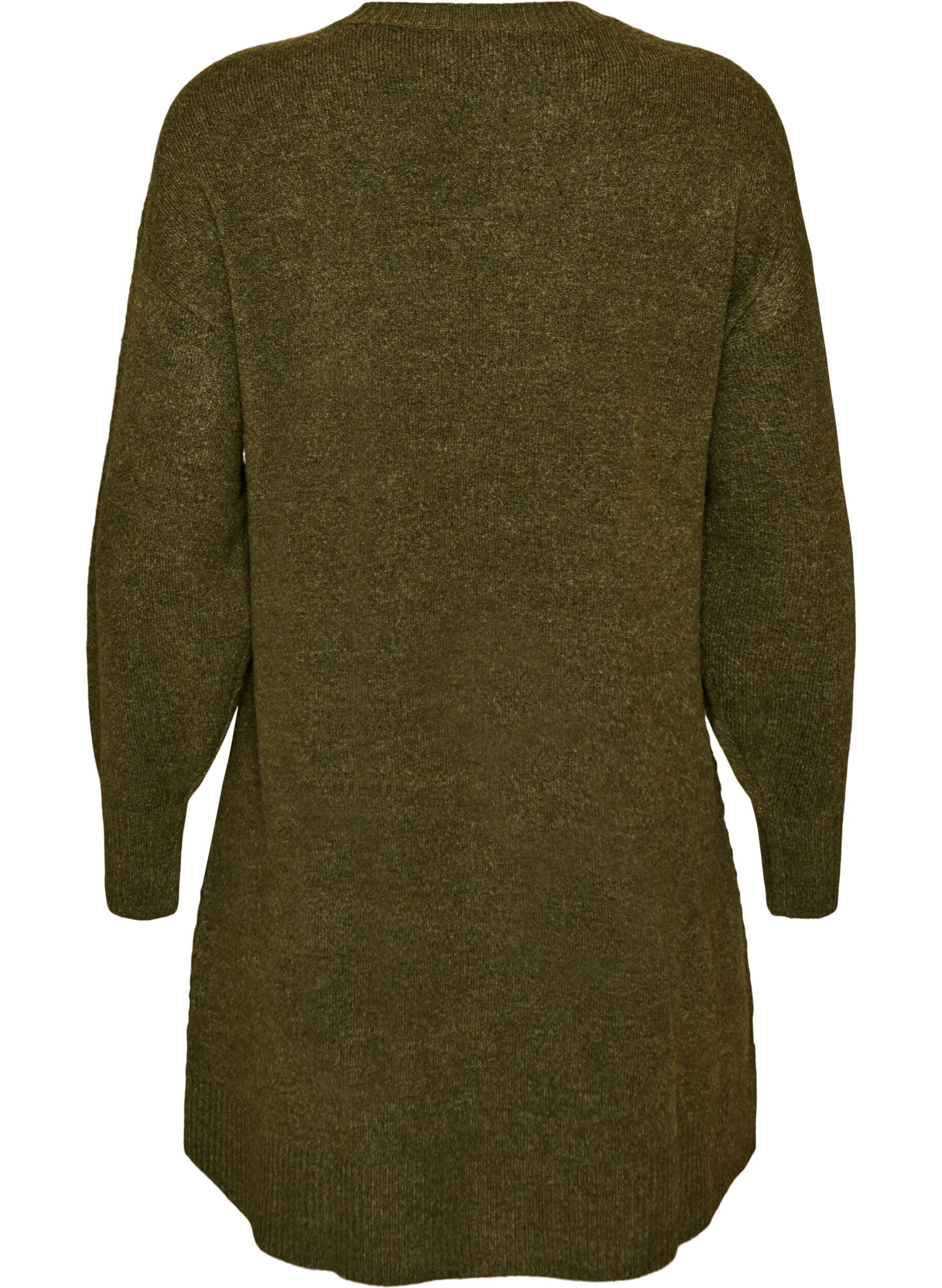 ZizzifashionShort knitted dress with a V-shaped textured pattern, Green, Packshot image number 1