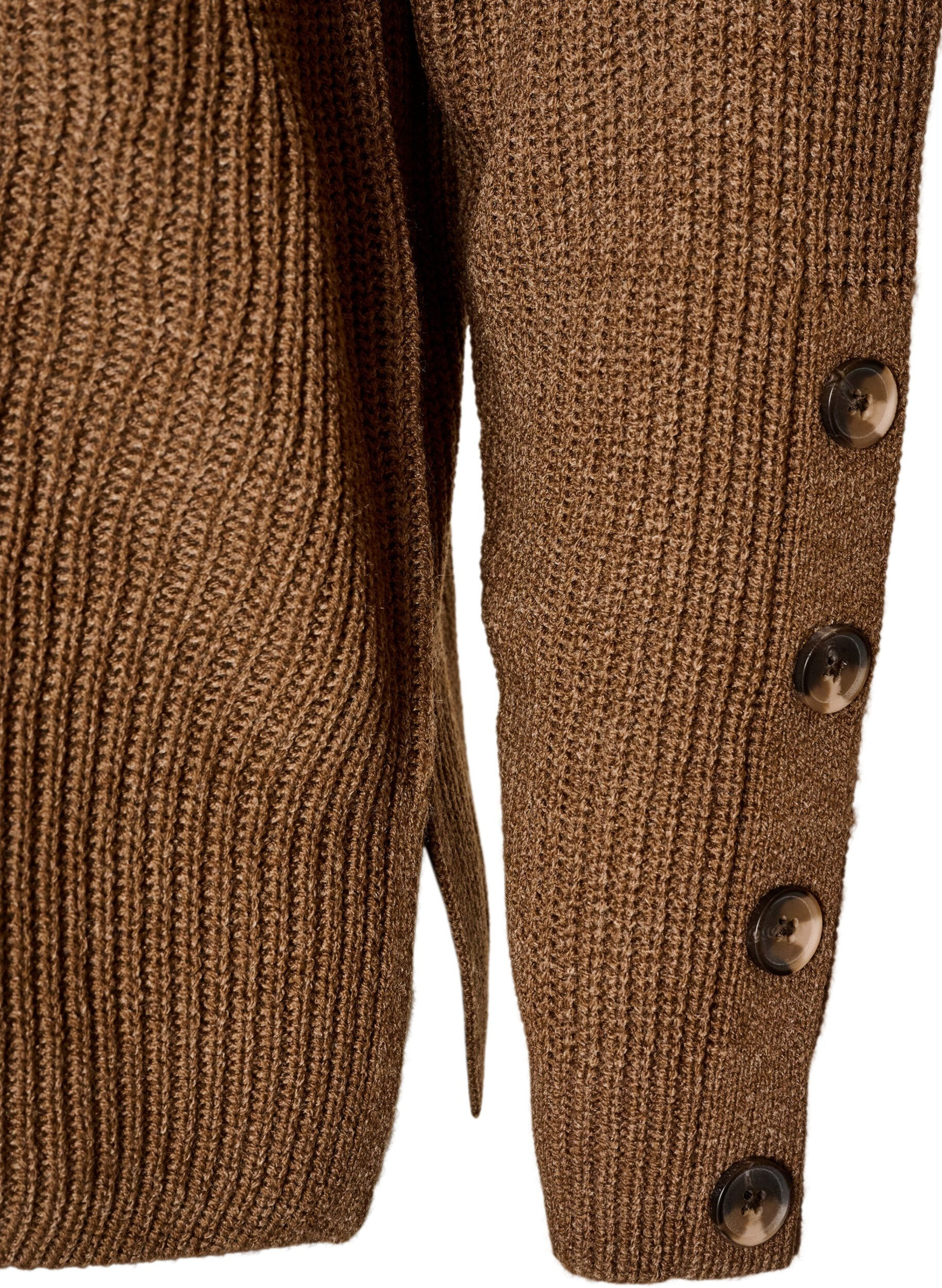 ZizzifashionKnitted blouse with ribbed texture and button details, Brown, Packshot image number 3