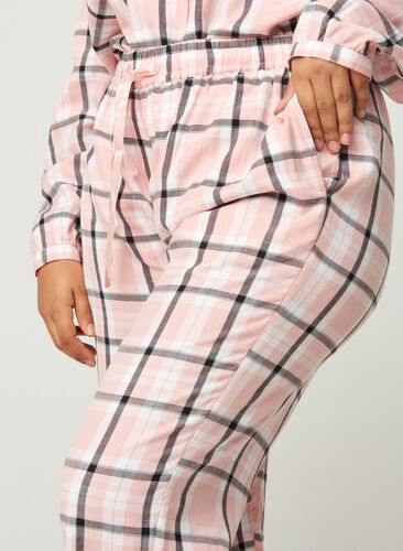 Checked cotton pyjama bottoms, Rose Smoke check, Model image number 1