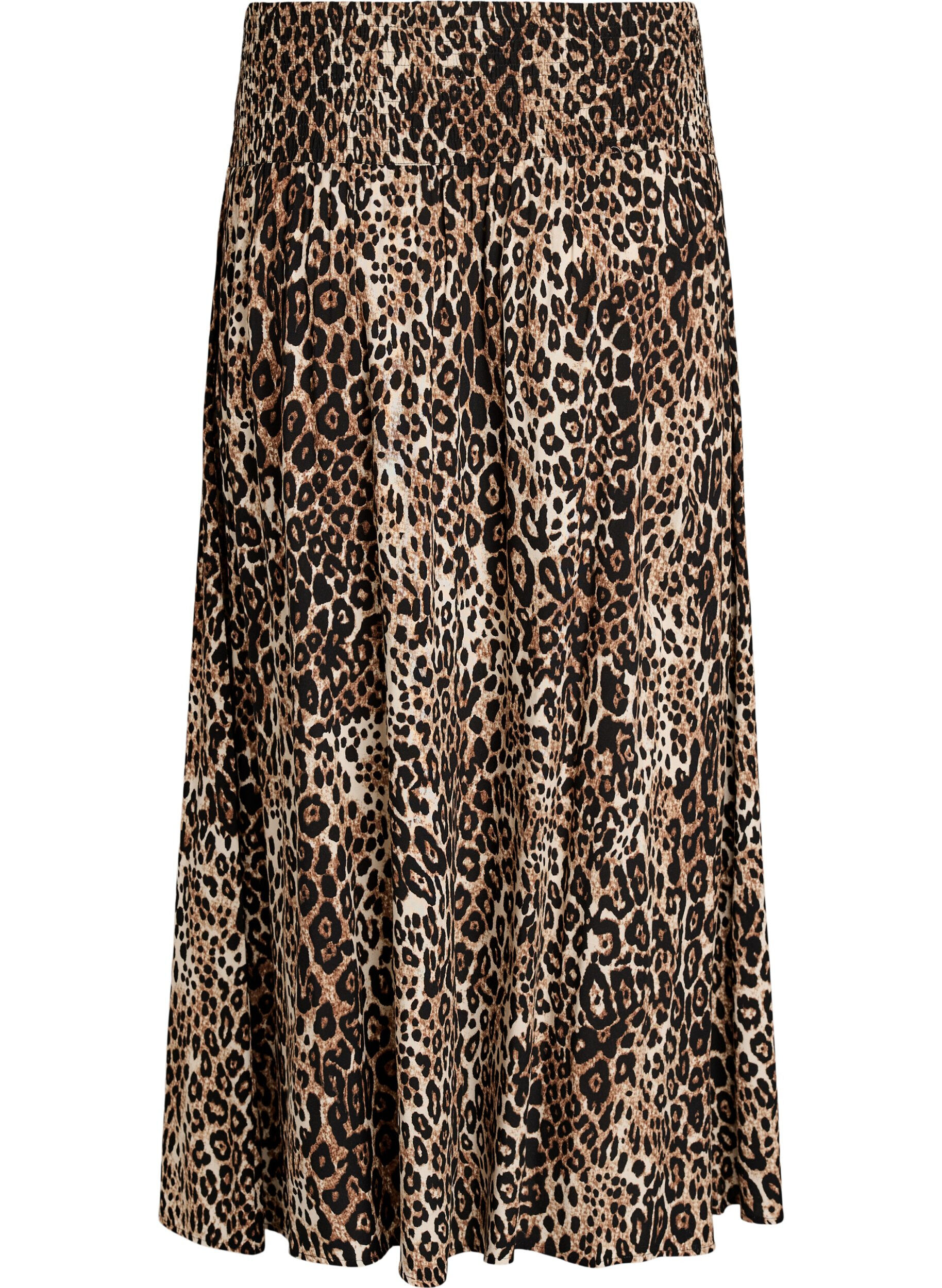 Zizzifashion Viscose maxi skirt with smocking, Brown, Packshot image number 1