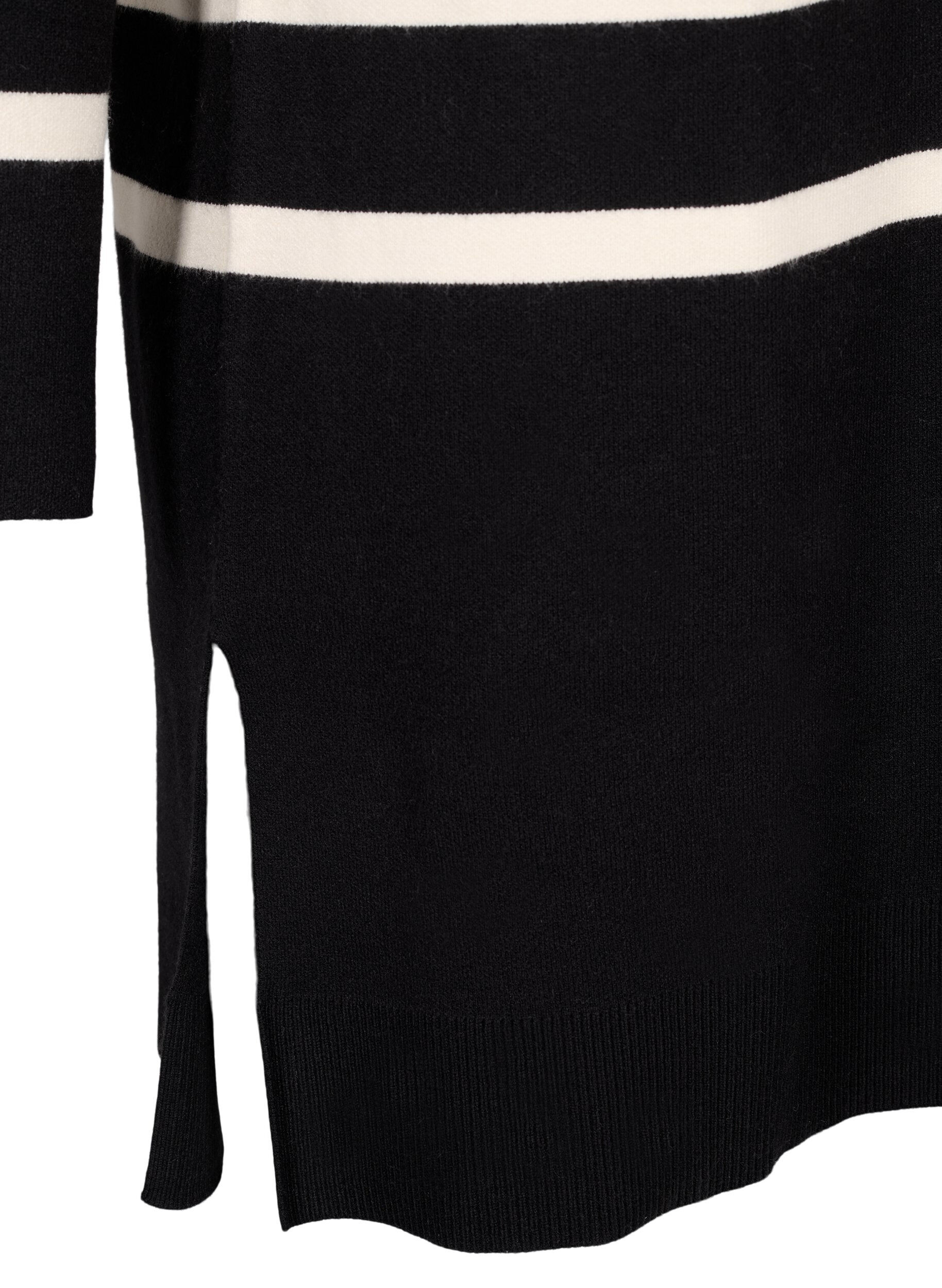 Zizzifashion Knitted dress with a round neck and slit, Black, Packshot image number 3