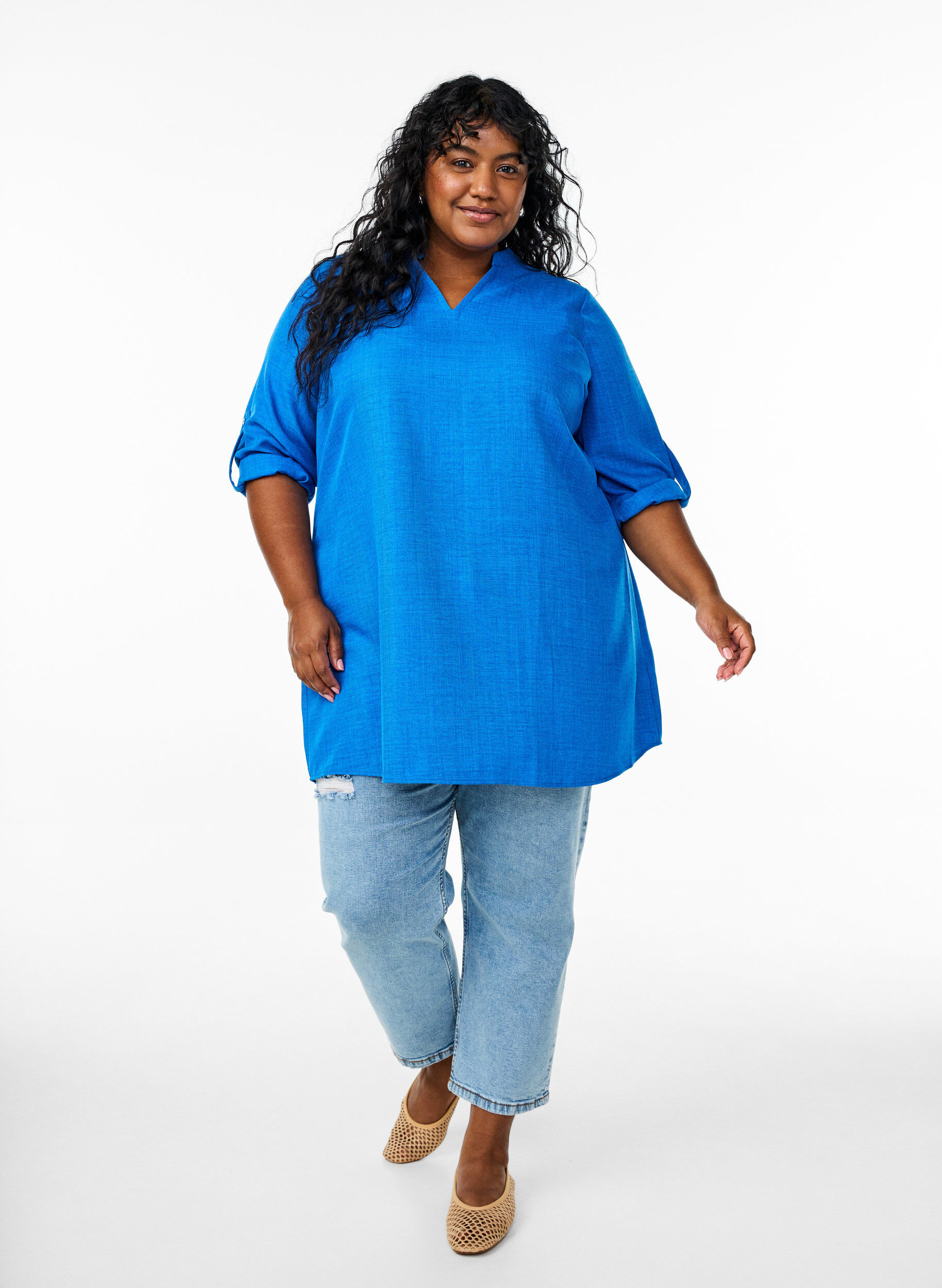 Zizzifashion Tunic with V-neck, Blue, Model image number 1
