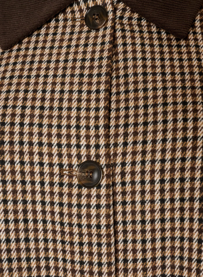 Checked coat with corduroy collar, Brown, Packshot image number 2