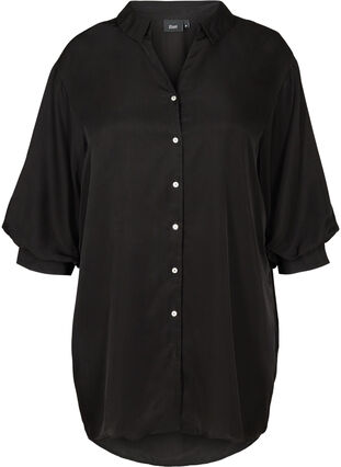 Plain tunic with buttons, Black, Packshot image number 0