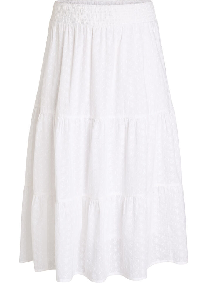 Ankle-length cotton skirt with a smocked waist, White, Packshot image number 0