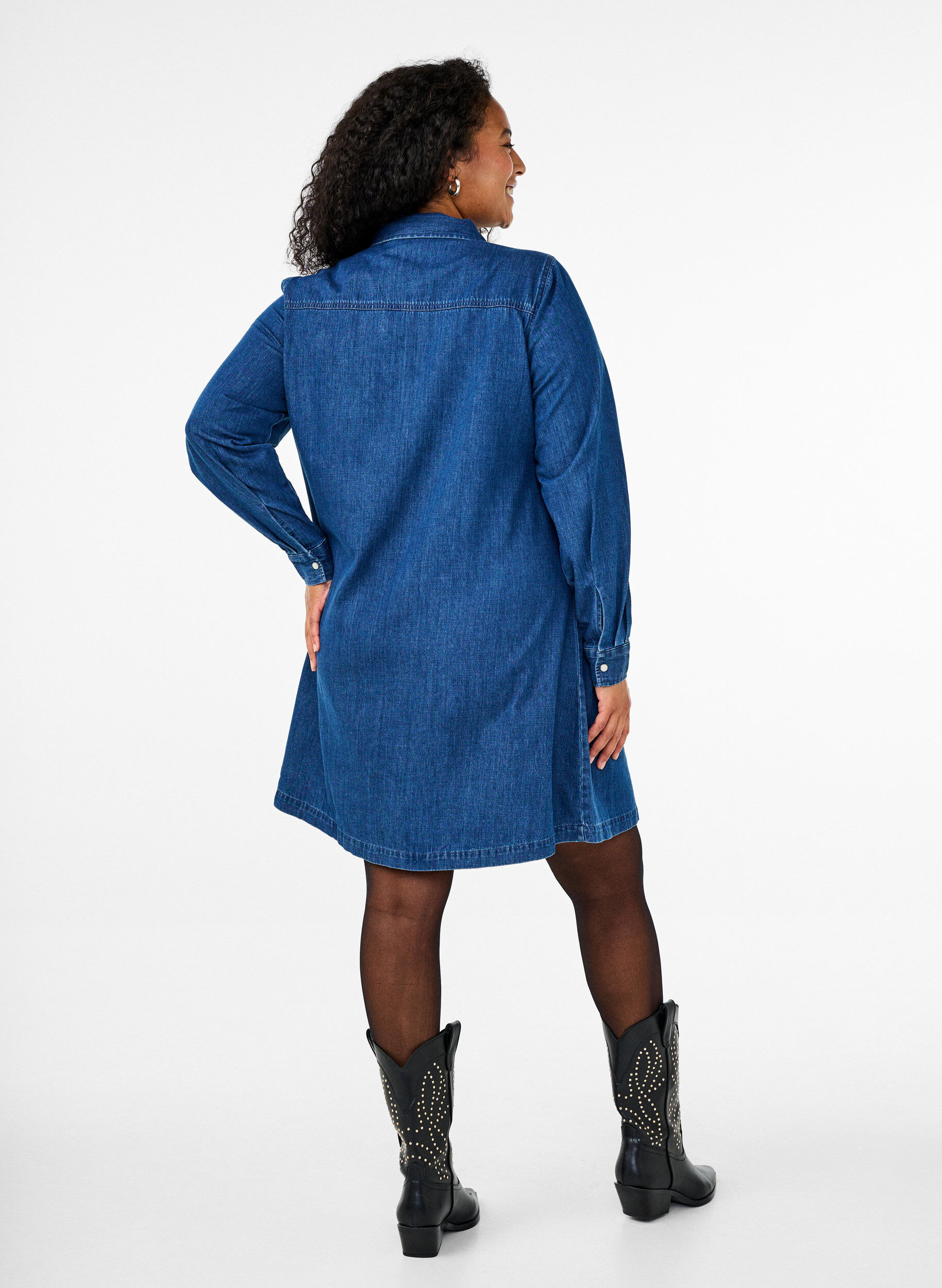 Zizzifashion Denim dress with buttons, Blue, Model image number 2