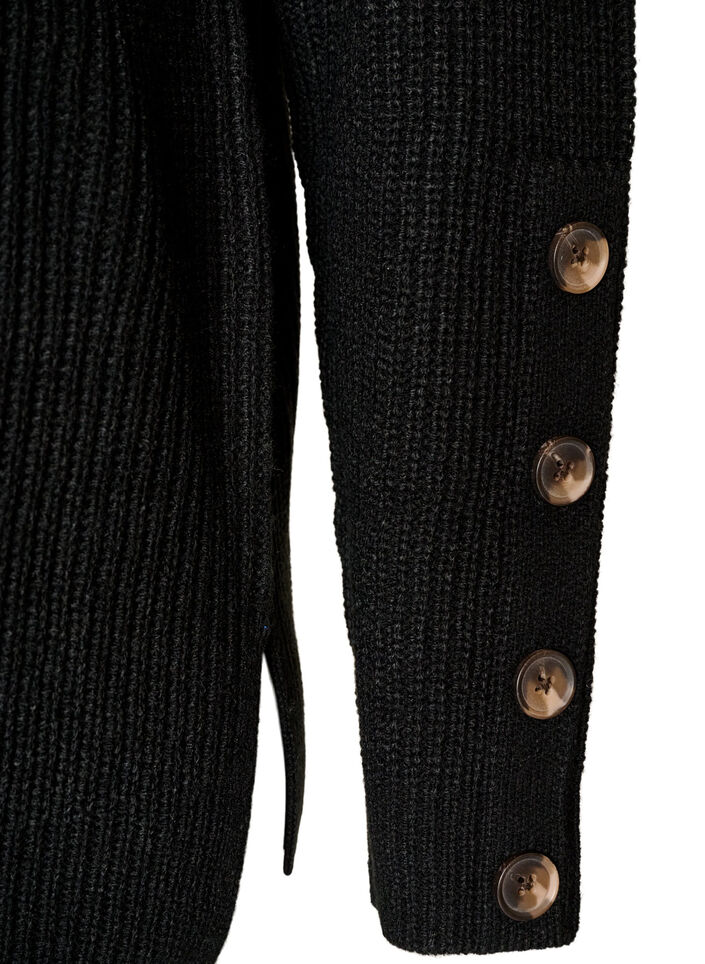 Knitted blouse with ribbed texture and button details, Black, Packshot image number 2
