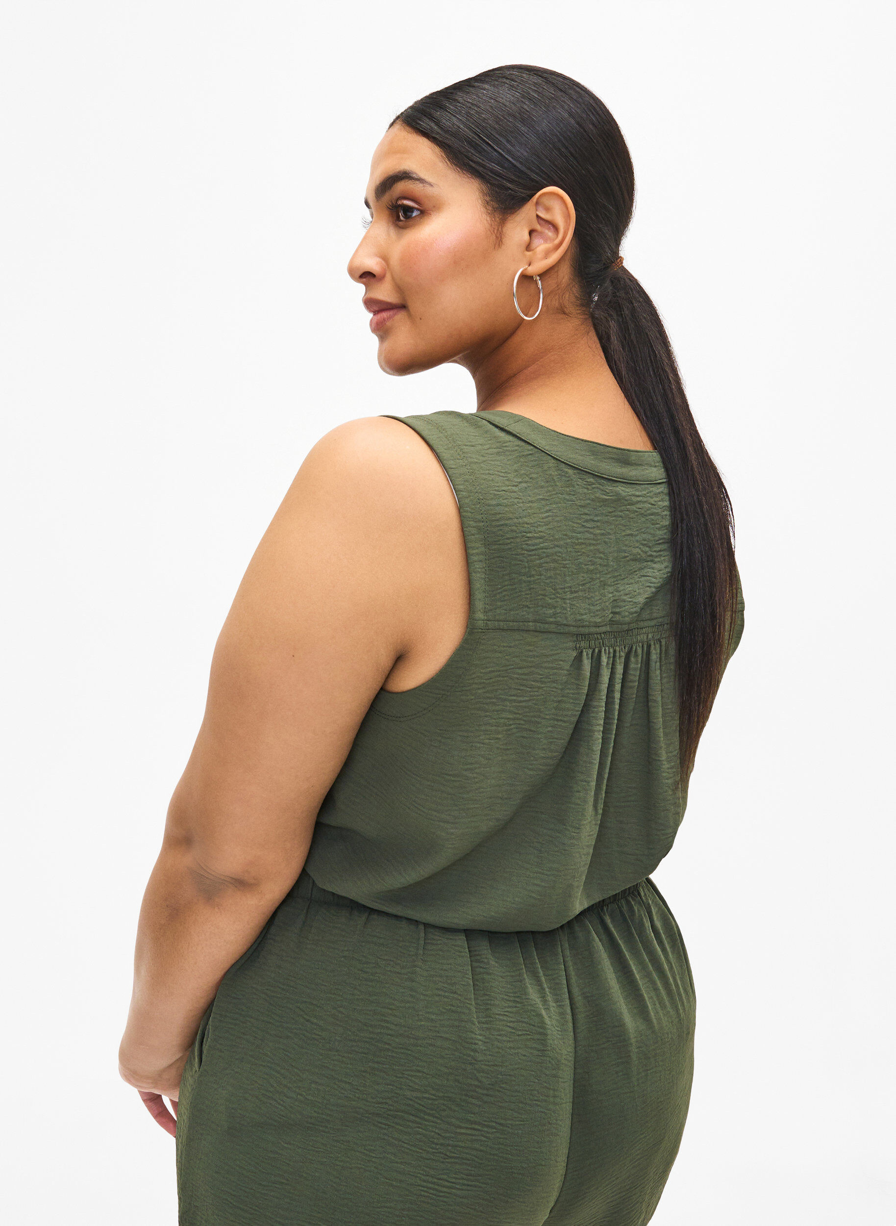 Zizzifashion Sleeveless top with wrinkle details, Green, Model image number 2