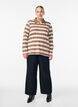 Long-sleeved polo shirt with wide stripes, Brown, Model image number 1