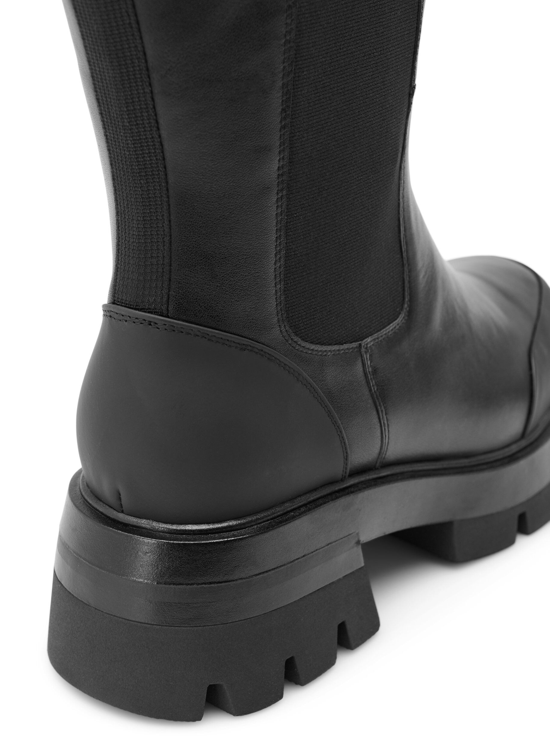 Zizzifashion Wide fit leather boot with long shaft and elastic, Black, Packshot image number 2
