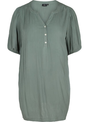 Viscose tunic with V-neck and buttons, Balsam Green, Packshot image number 0