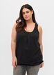 Cotton top with rounded neckline and lace trim, Black, Model image number 0