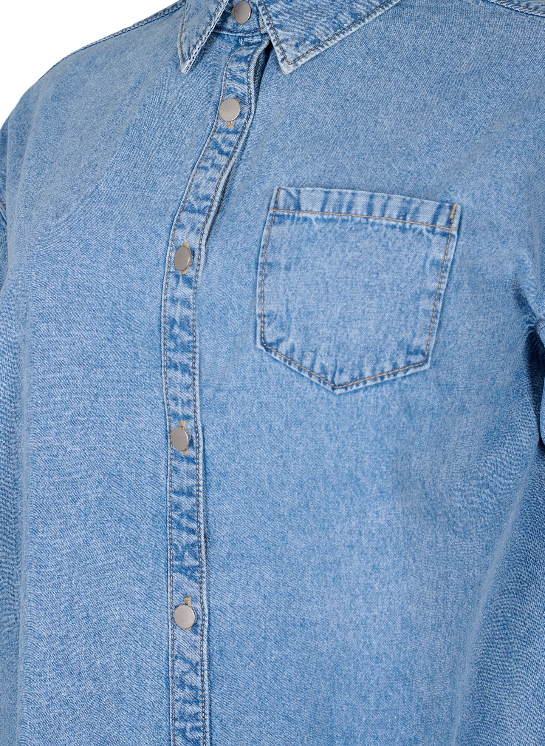 Zizzifashion Loose denim shirt with chest pocket, Light blue denim, Packshot image number 2