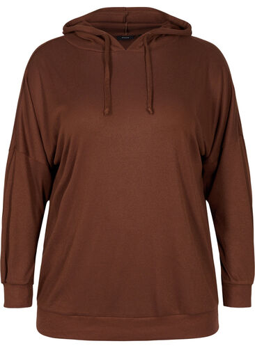 Ribbed fabric hoodie, Dark Brown Mel. , Packshot image number 0