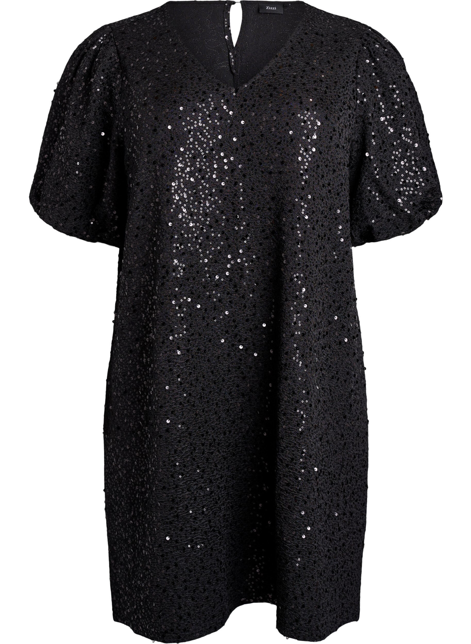Short sequin dress with puff sleeves