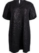 Short sequin dress with puff sleeves, Black, Packshot image number 0