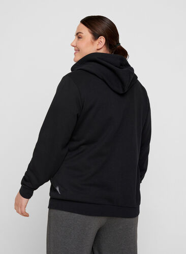 Sweat cardigan with zipper and hood, Black, Model image number 1