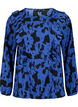 Long sleeved blouse with ruffles, Black Blue AOP, Packshot image number 0