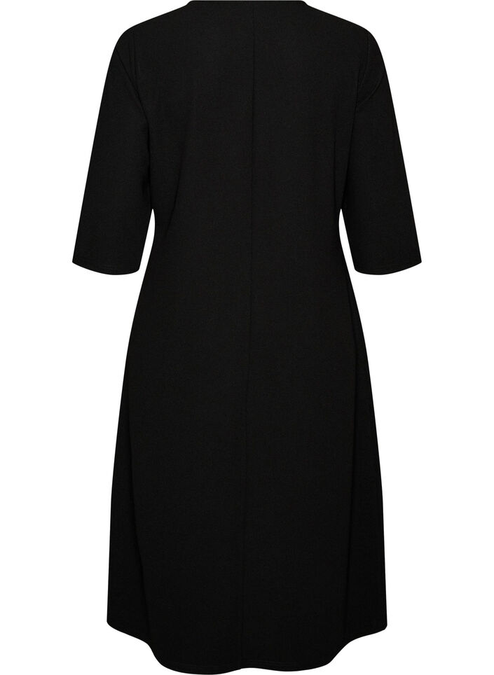 Jersey dress with draping and decorative buckle, Black, Packshot image number 1