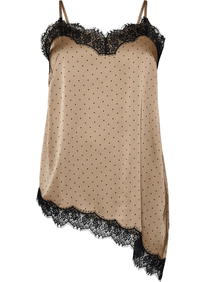 Strappy top with lace and an asymmetrical hem, Beige, Packshot image number 0