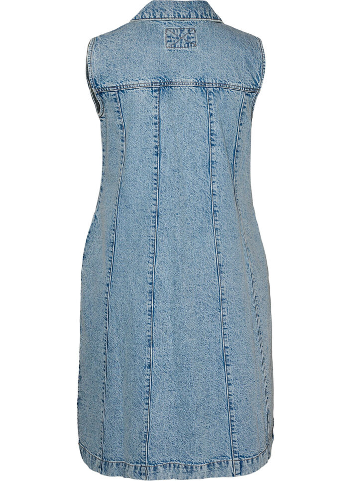 Sleeveless denim dress with button fastening and slits, Light Blue, Packshot image number 1