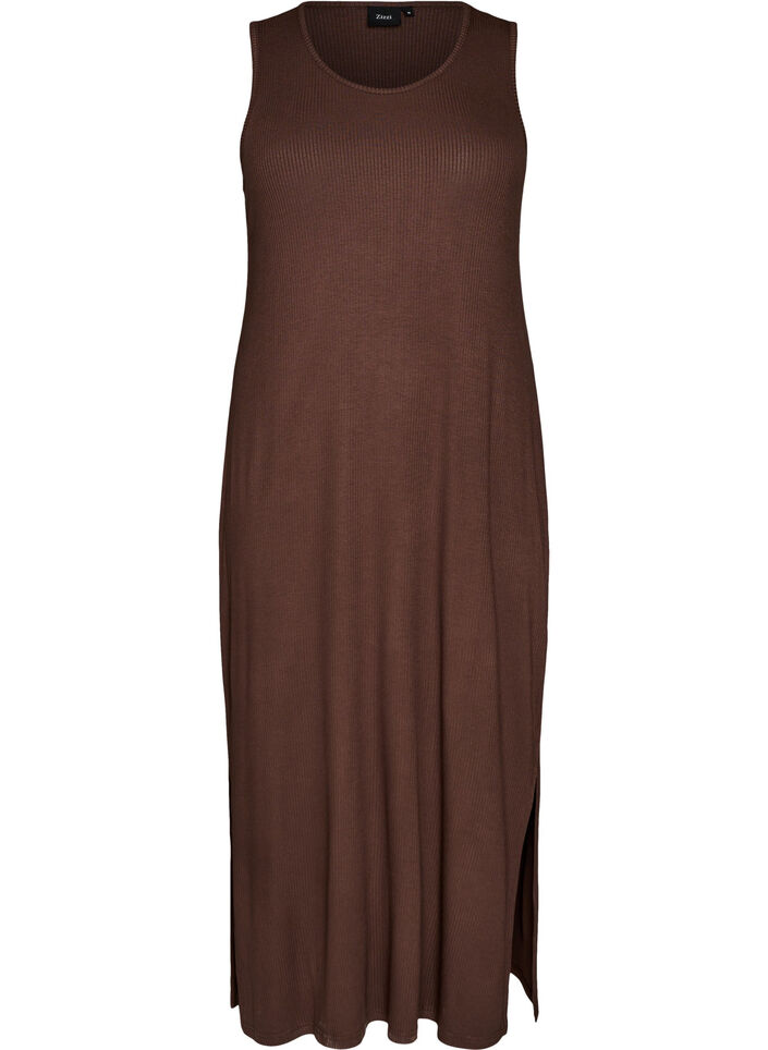 Sleeveless ribbed dress in viscose, Brown, Packshot image number 0