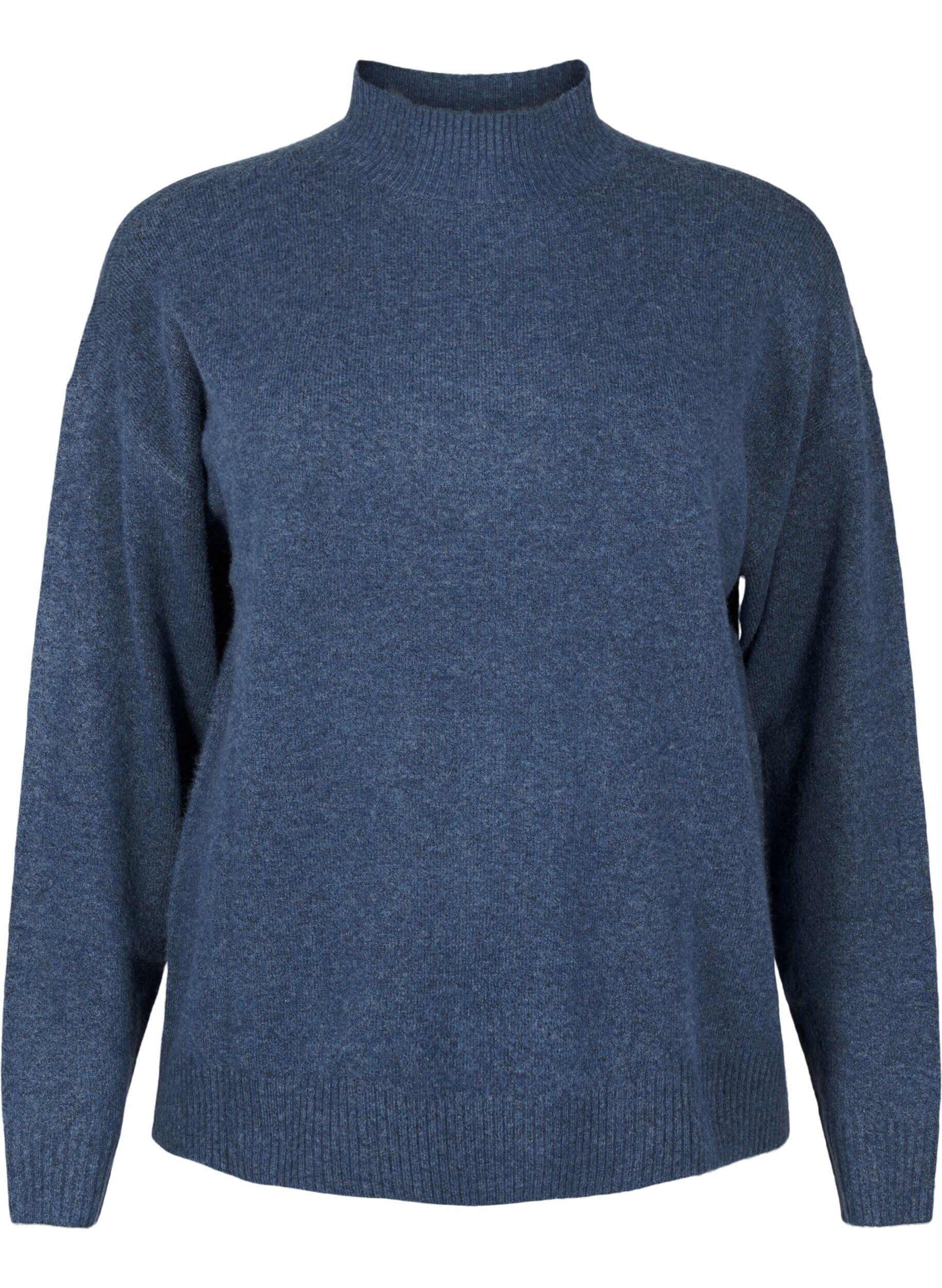 Zizzifashion Knitted wool blouse with high neck, Bering Sea Mel., Packshot image number 0