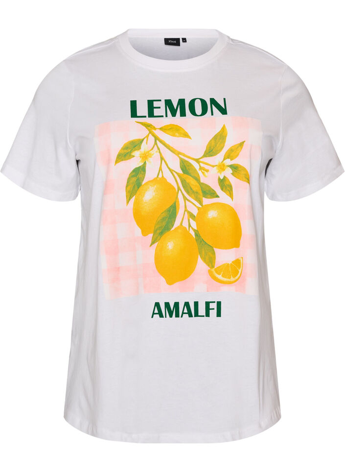 Cotton T-shirt with print, White, Packshot image number 0